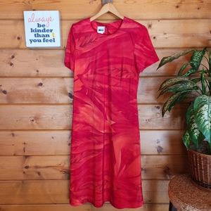 Leslie Fay 💜 Vintage Floral Tropical Palms Red Maxi Shift Dress Pads Keyhole 12